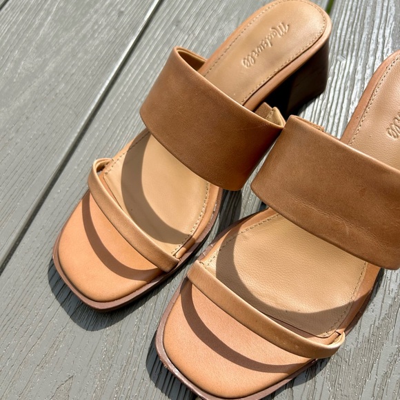 Madewell tan leather chunky heel mules slide sandals - Picture 4 of 5